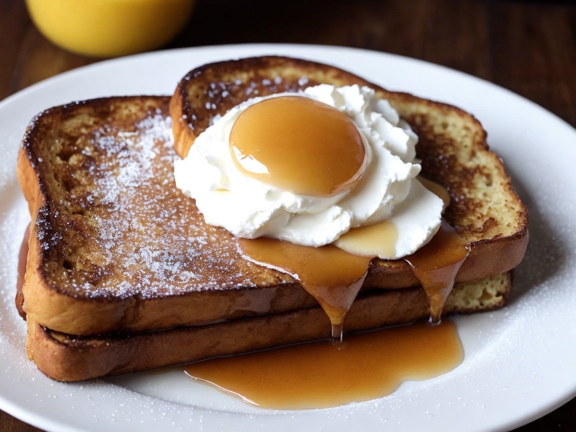 Golden Brown French Toast with Whipped Cream and Syrup