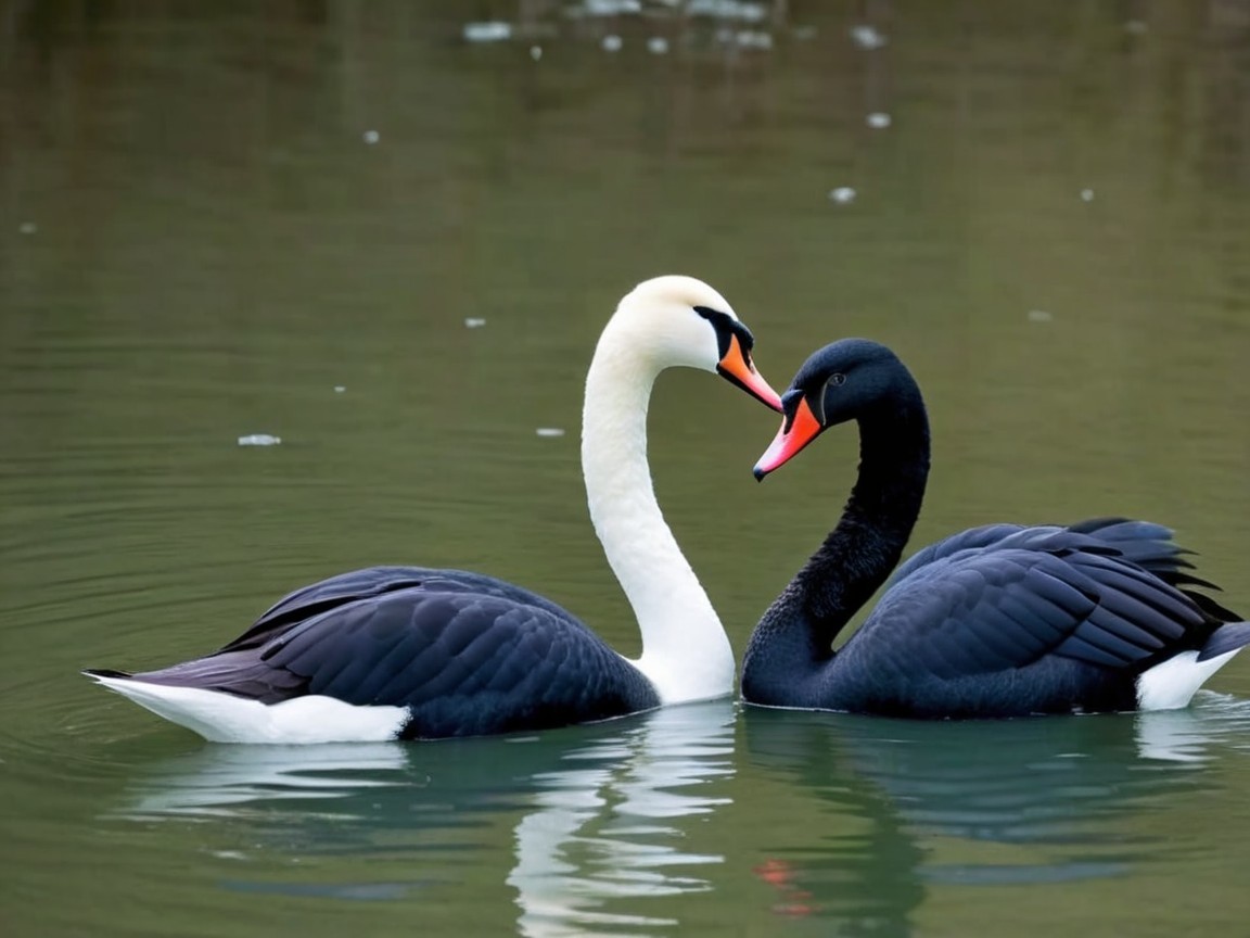 Elegant Swans Gliding on Calm Water with Ripples