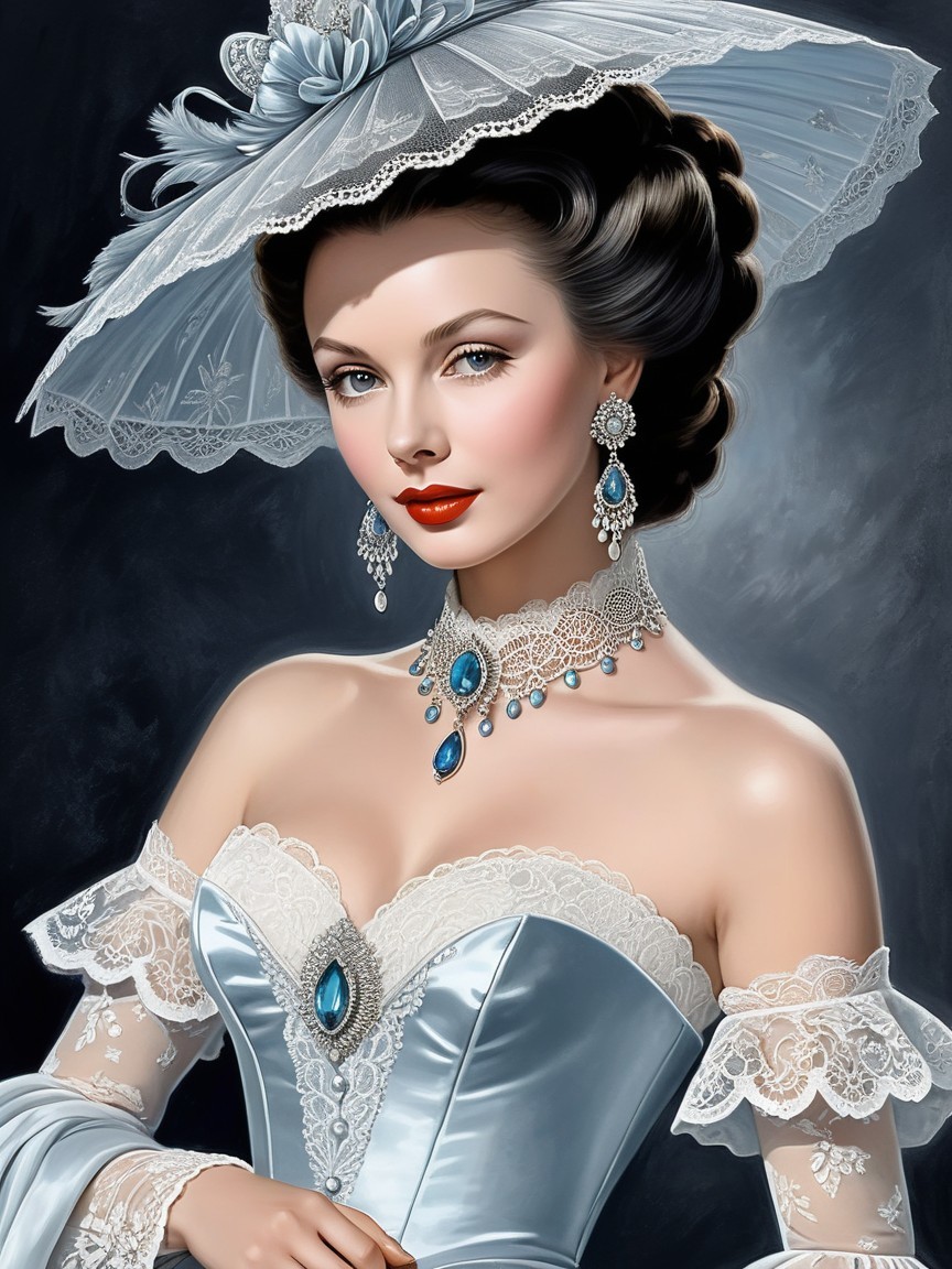 Elegant Woman in Luxurious Blue Gown and Hat