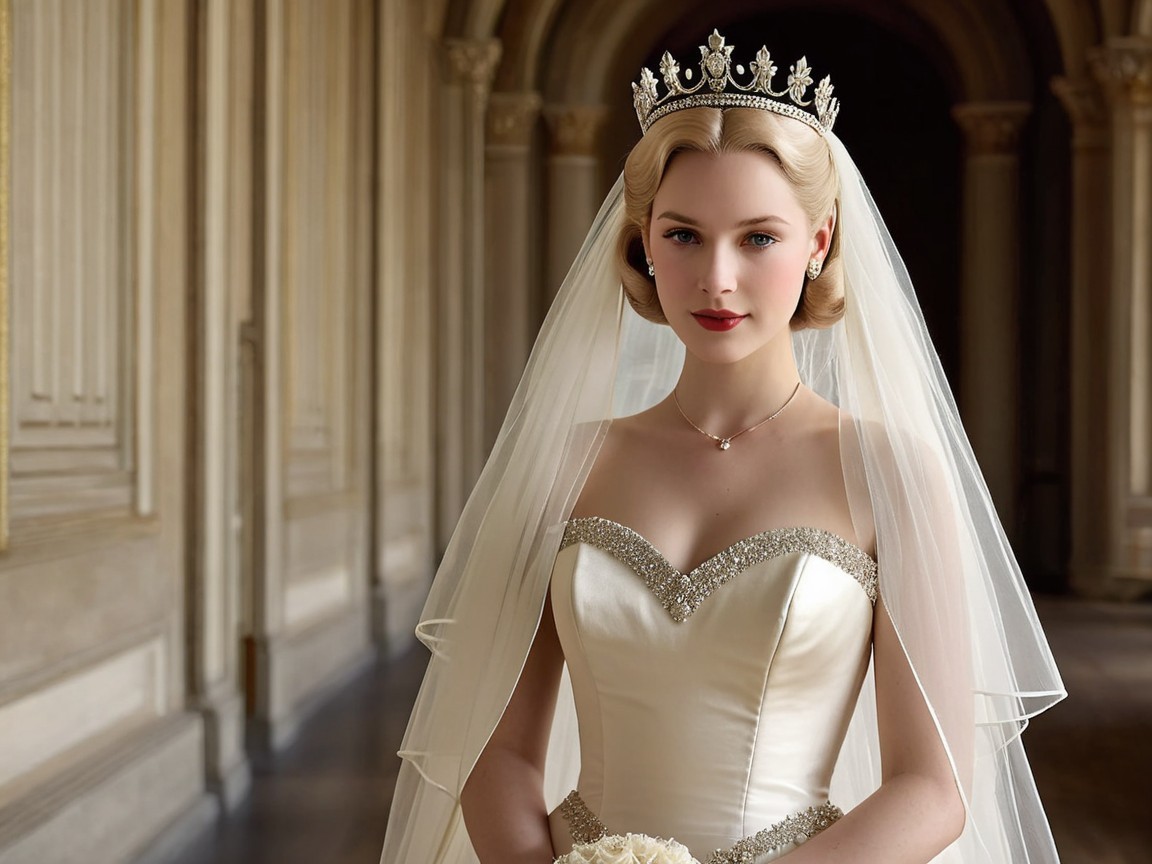 Elegant Bride in Off-White Gown with Bouquet