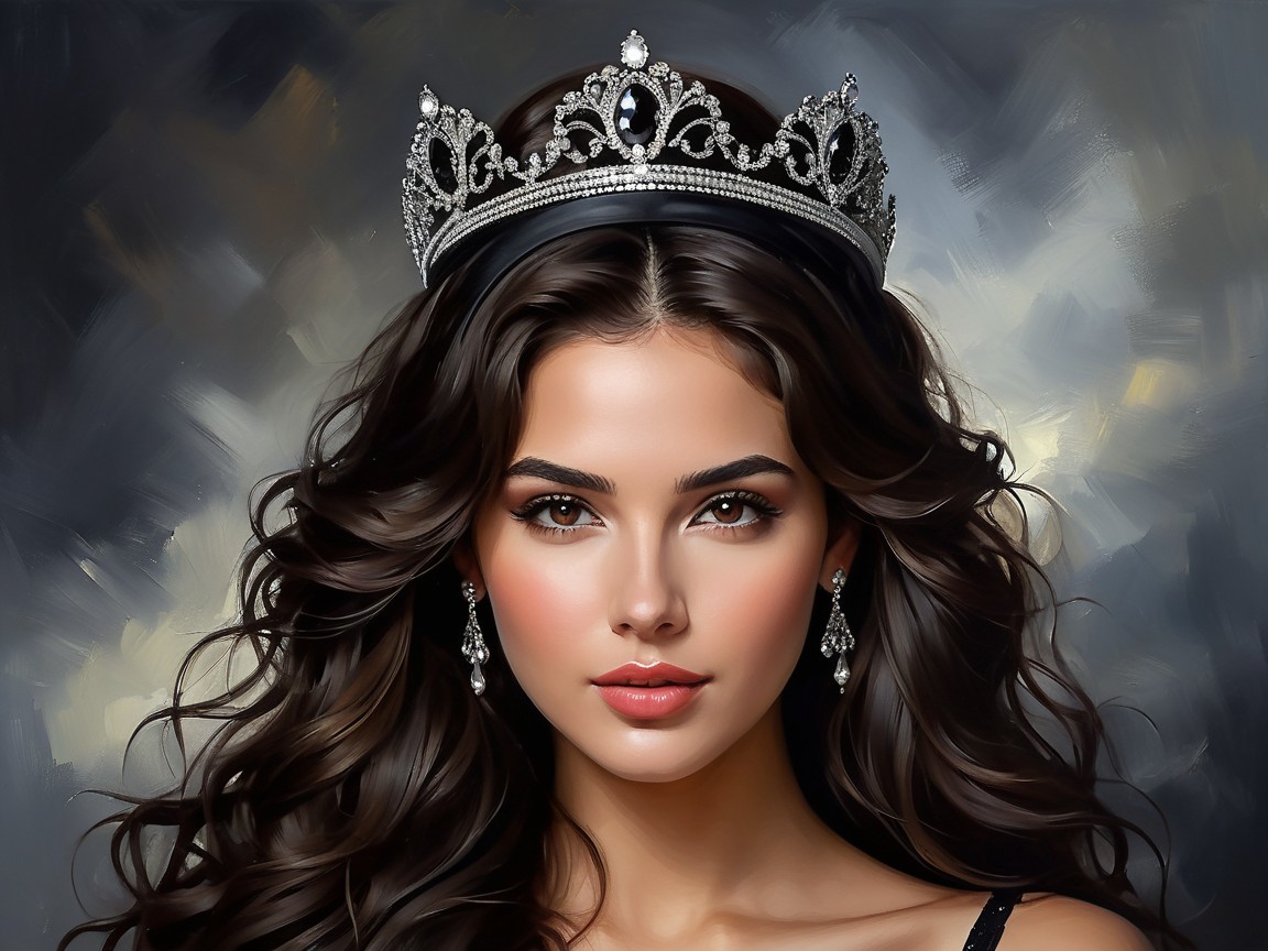 Portrait of a woman with tiara and elegant earrings
