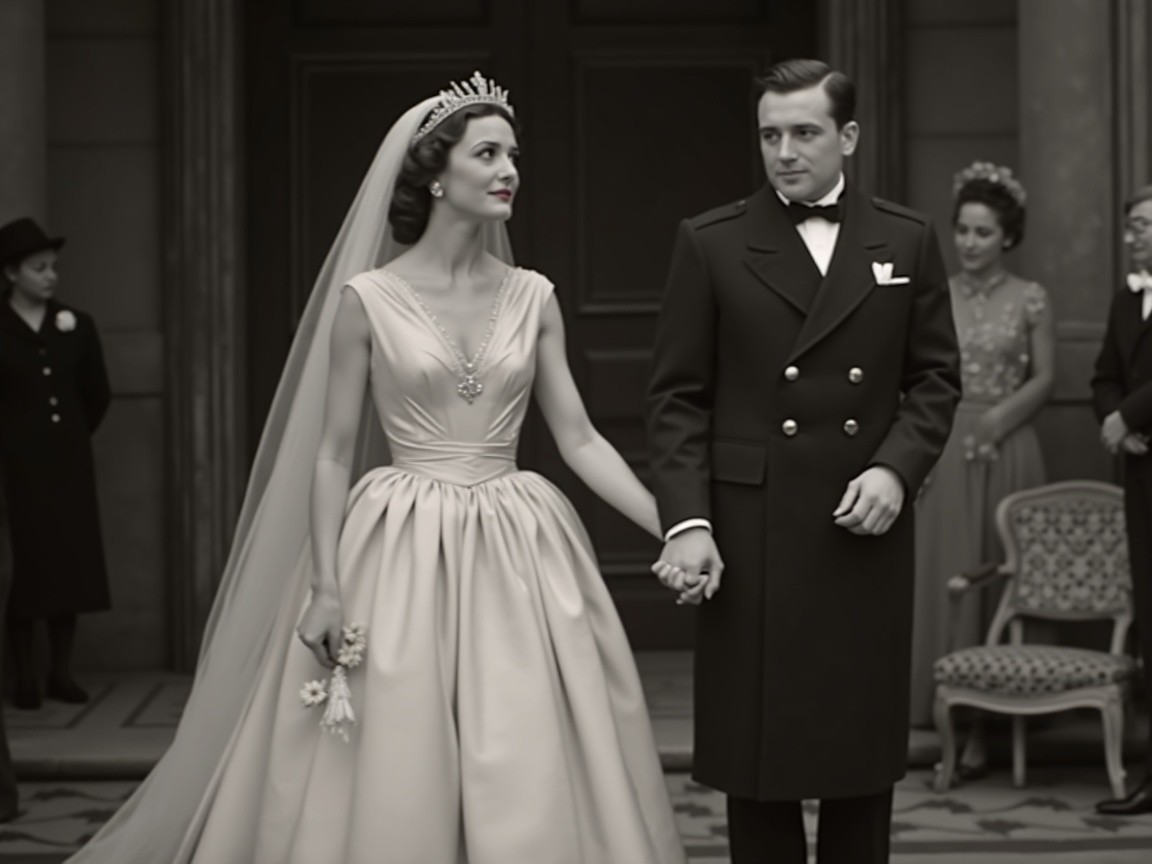 Elegant Vintage Wedding Couple in Formal Attire