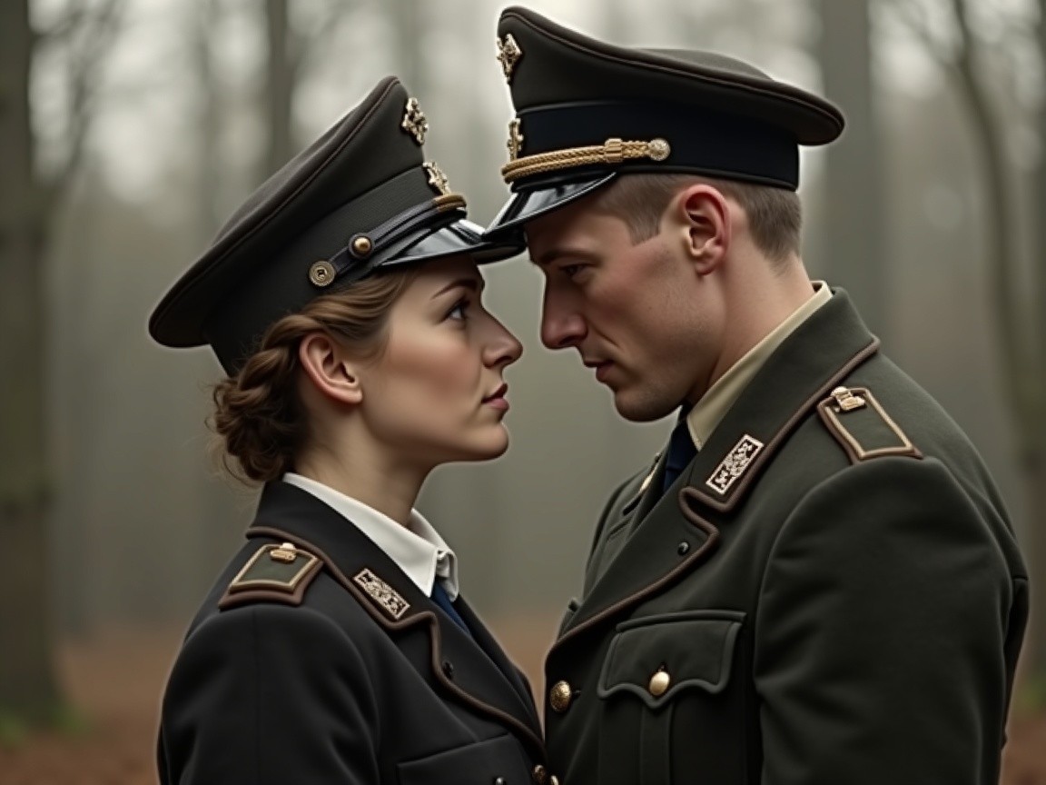 Military Personnel in Uniforms in Misty Forest