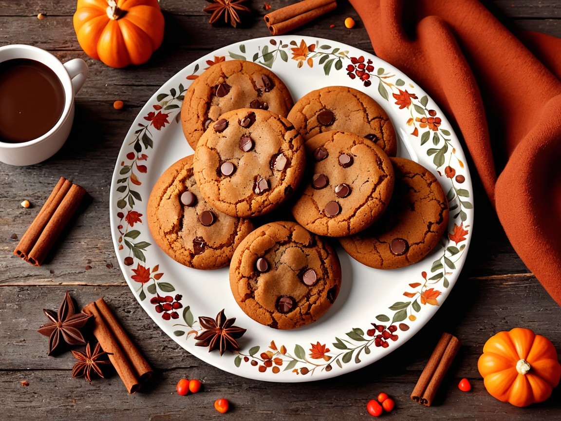 Decorative Plate with Autumn Cookies and Coffee