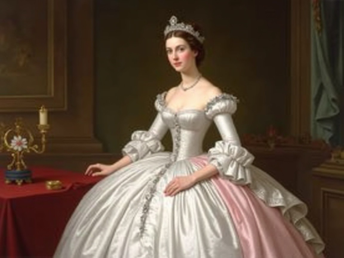 Elegant Woman in Off-Shoulder Gown with Tiara