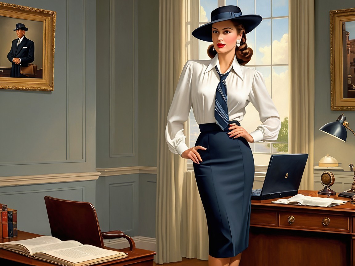 Confident Woman in Stylish Office Attire and Ambiance