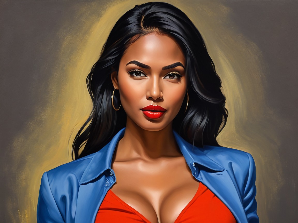 Confident Woman in Blue Blazer with Glamorous Features