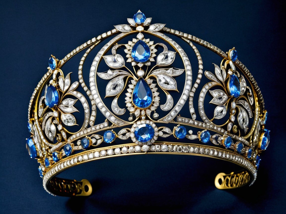 Elegant Crown with Blue Gemstones and Diamonds