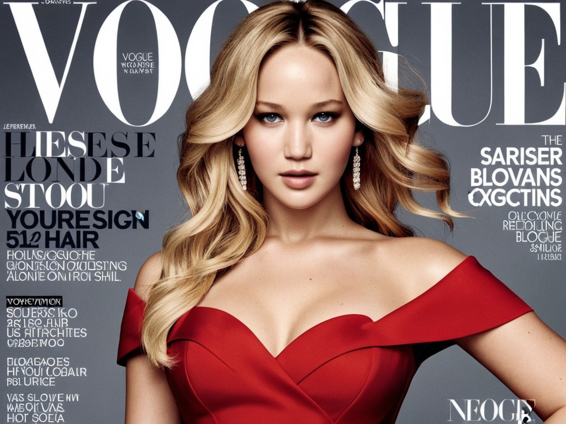 Glamorous Model in Red Dress on Fashion Magazine Cover