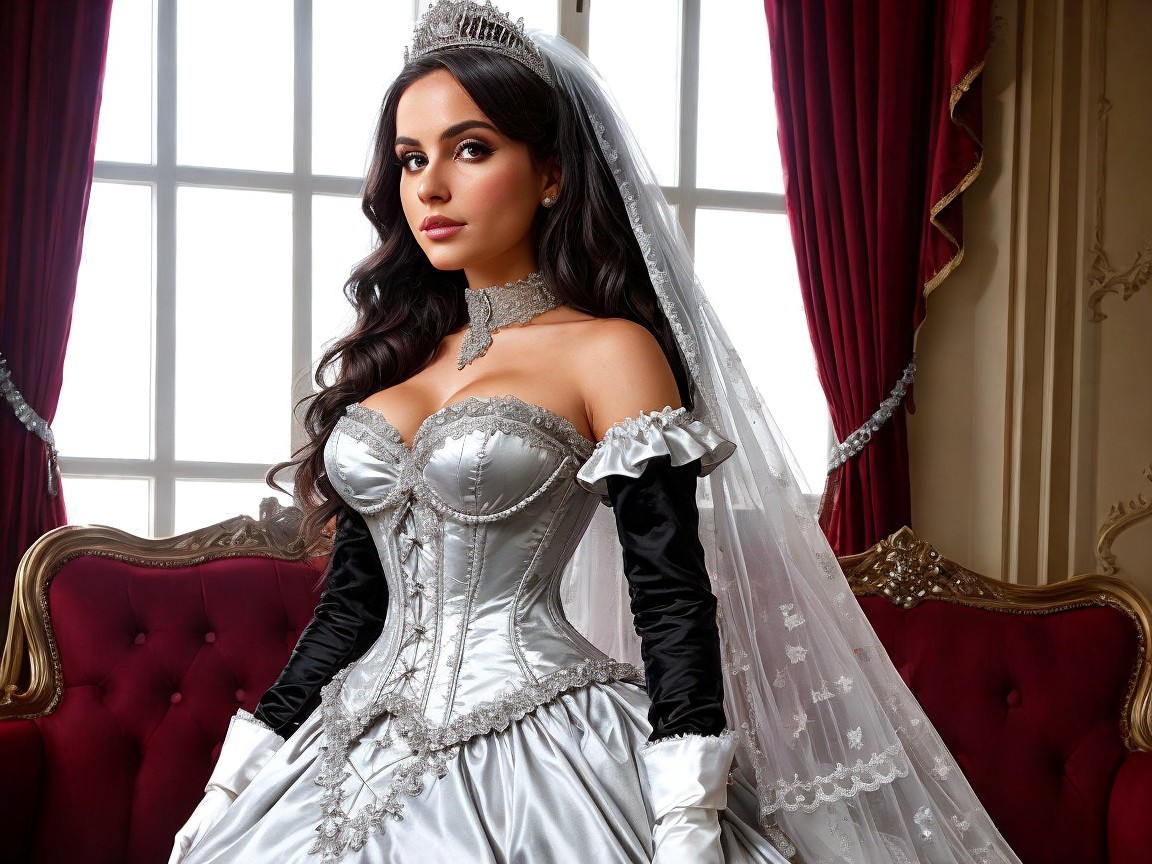 Elegant Woman in Silver Gown with Regal Accessories