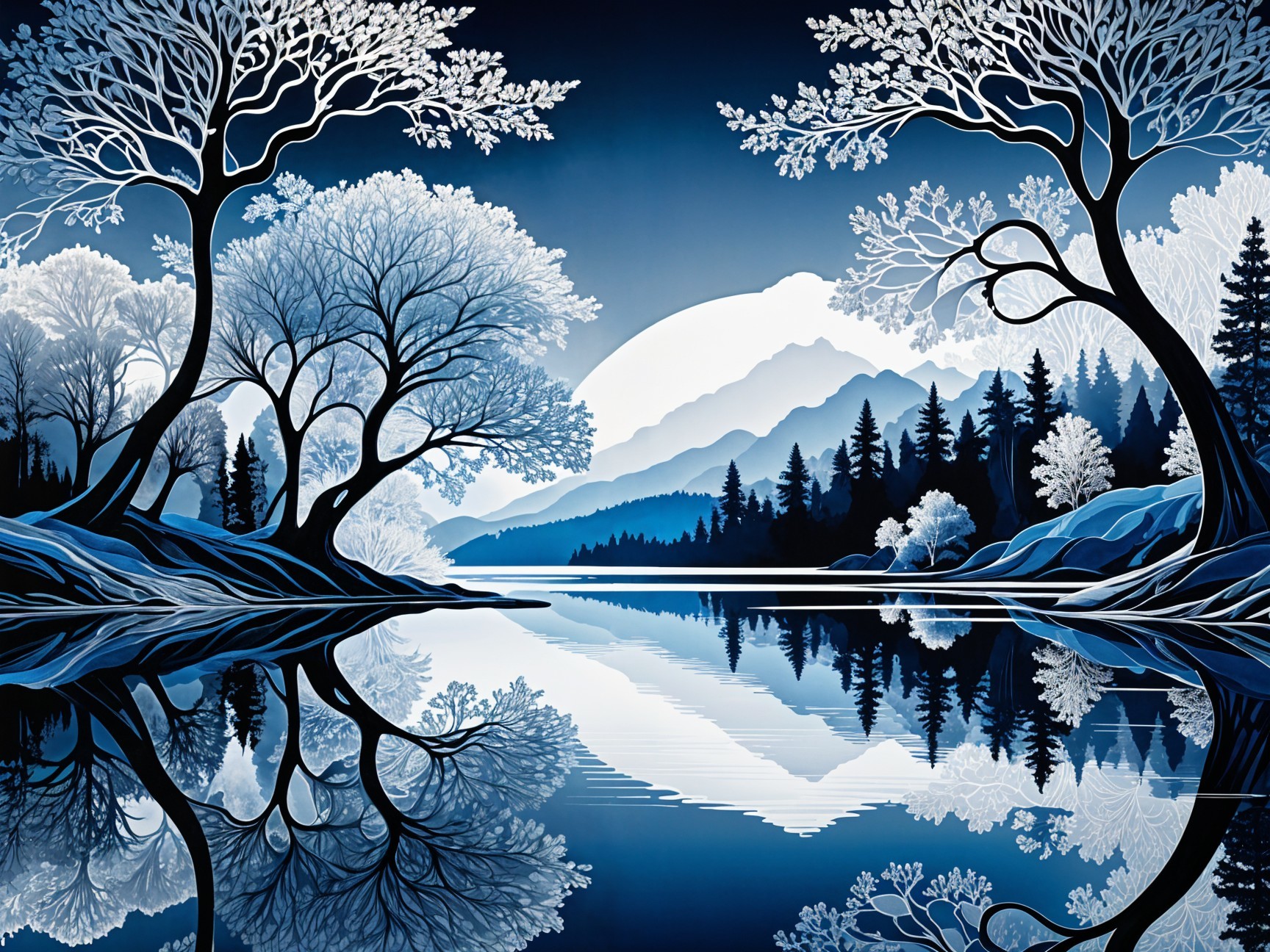 Serene Winter Landscape with Snow-Covered Trees