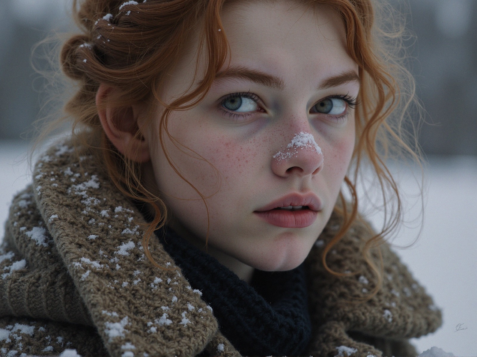 Close-Up Portrait of a Young Woman in Winter Setting