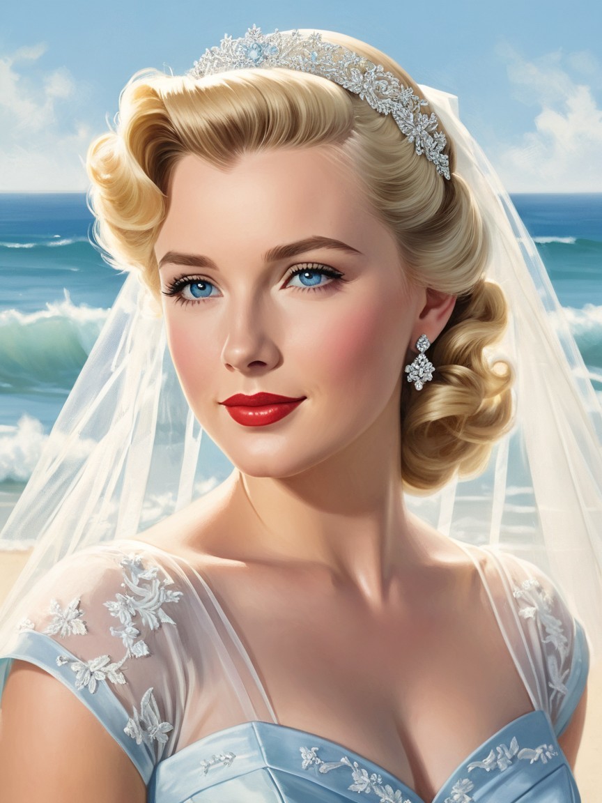 Bridal Portrait of Woman in Light Blue Gown at Beach