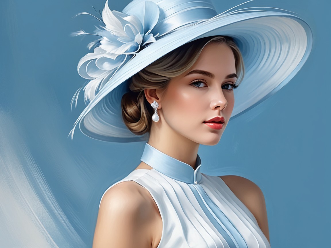 Young Woman in Elegant Hat with Soft Makeup and Glamour