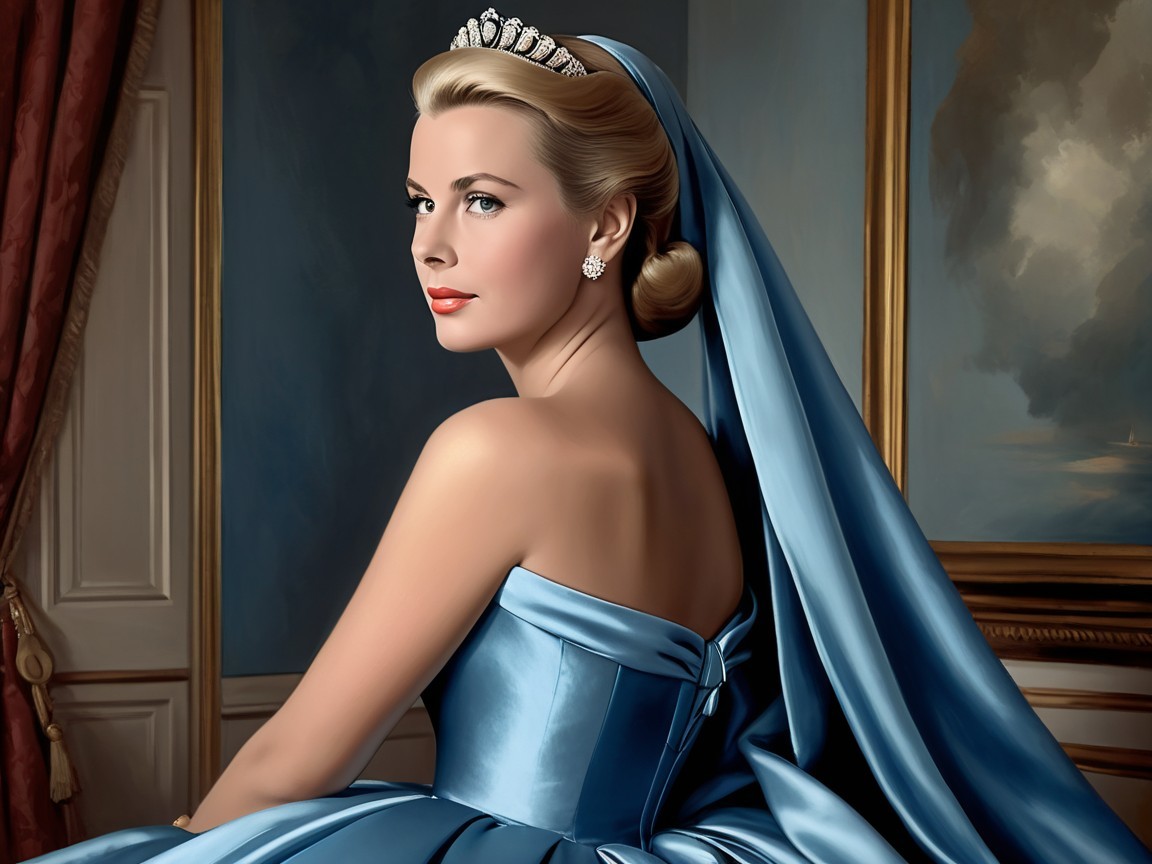 Glamorous Woman in Blue Gown in Elegant Interior