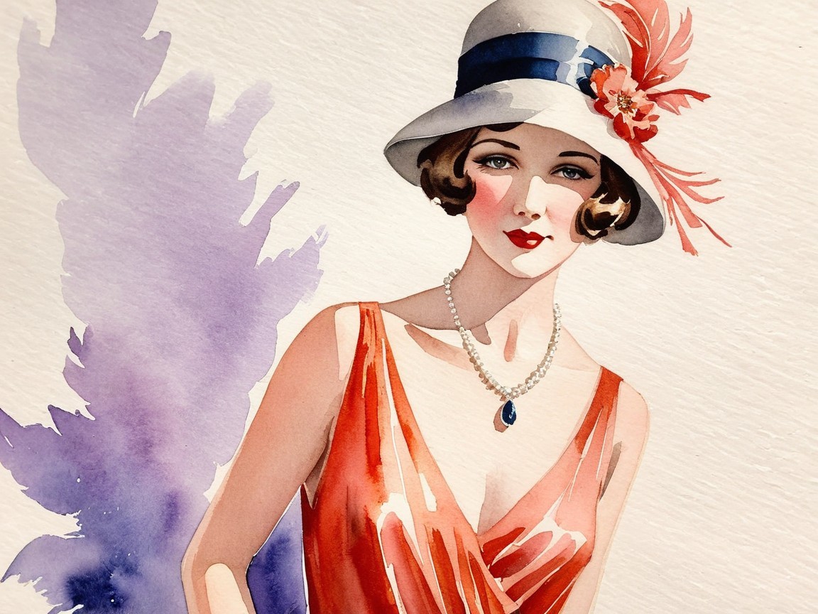 1920s Woman in Red Dress with Elegant Accessories
