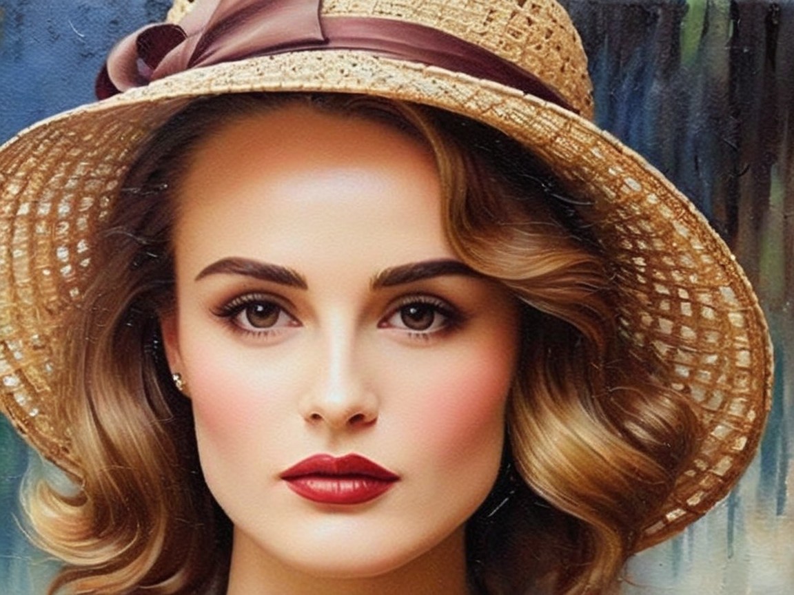 Styled Woman in Straw Hat with Elegant Makeup