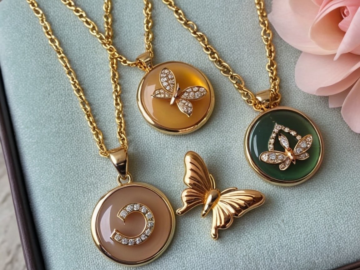 Elegant Necklaces with Butterfly Pendants and Brooch