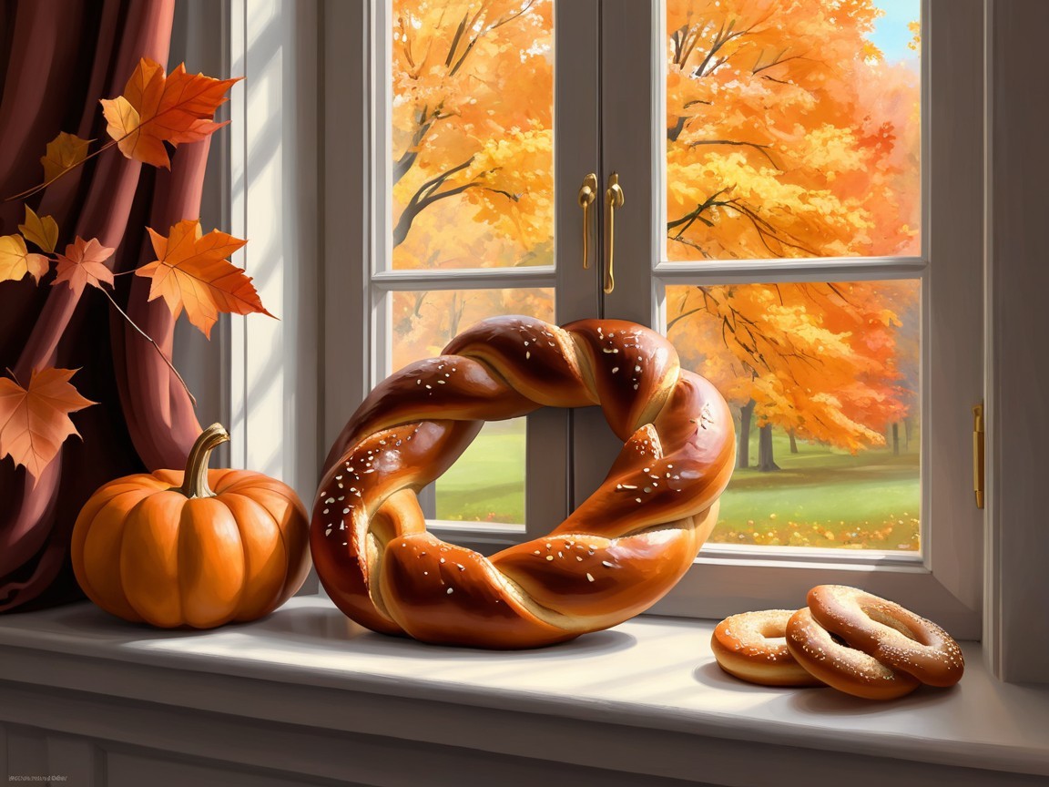 Cozy Window Scene with Autumn Treats and Leaves