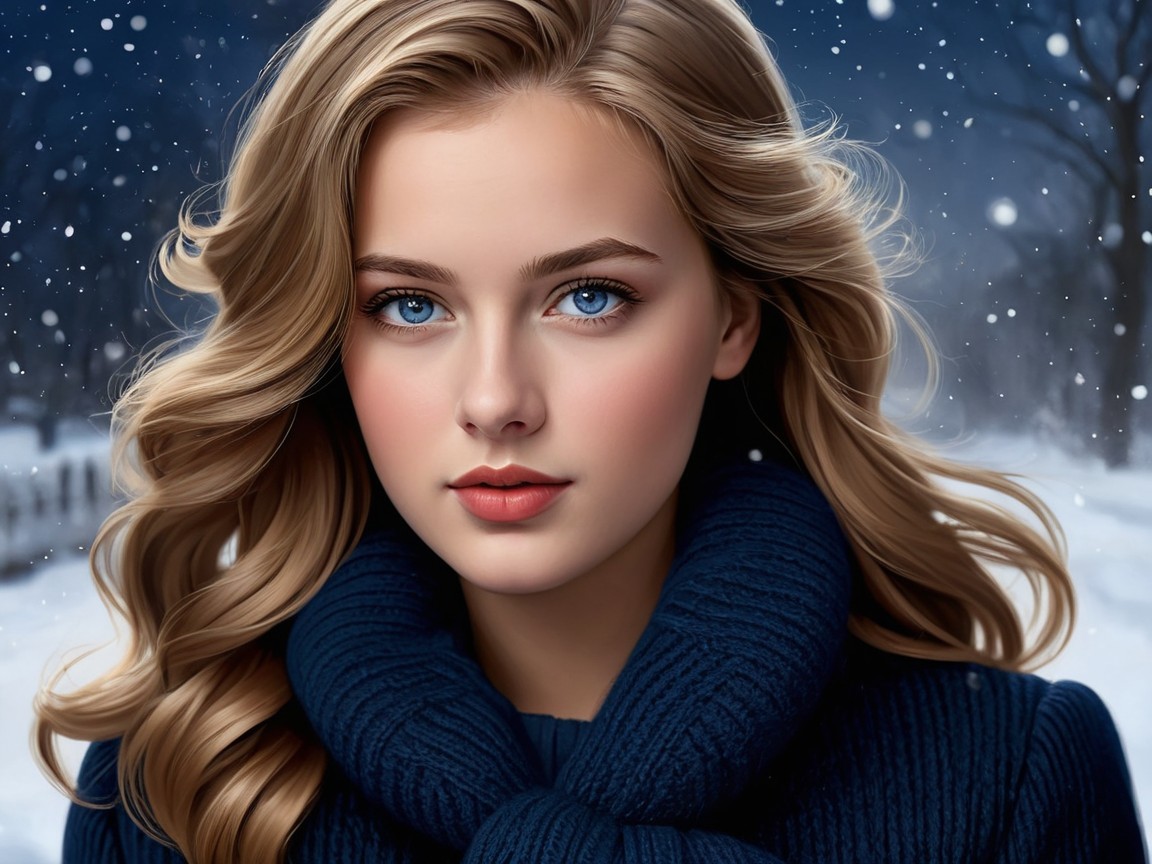 Young woman in winter attire in a snowy landscape