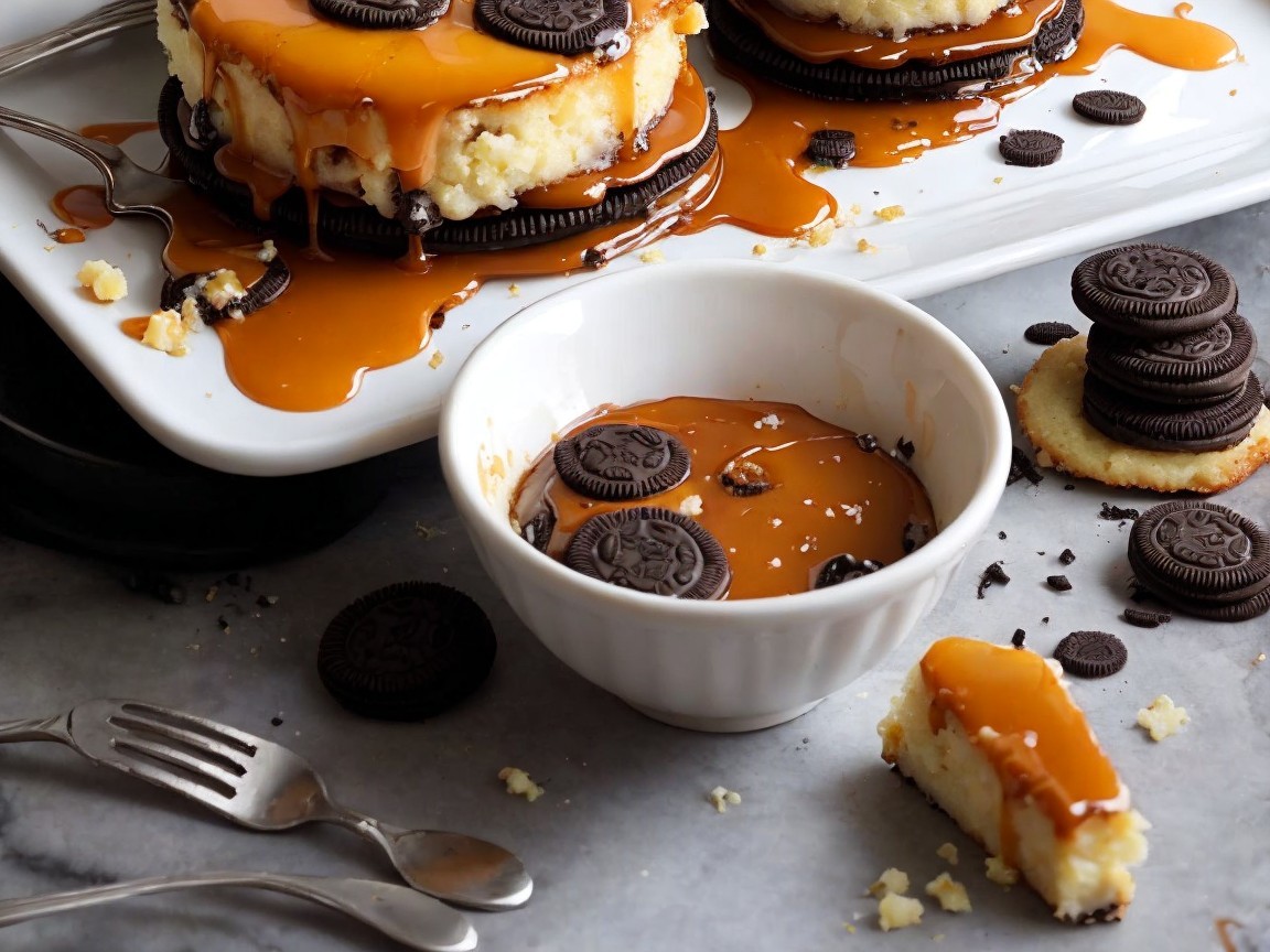 Oreo Cheesecake Dessert Spread with Caramel Drizzle