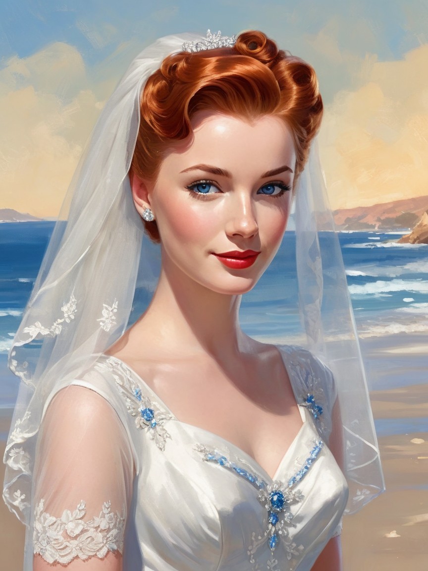 Bride in Wedding Gown by the Beach at Sunset