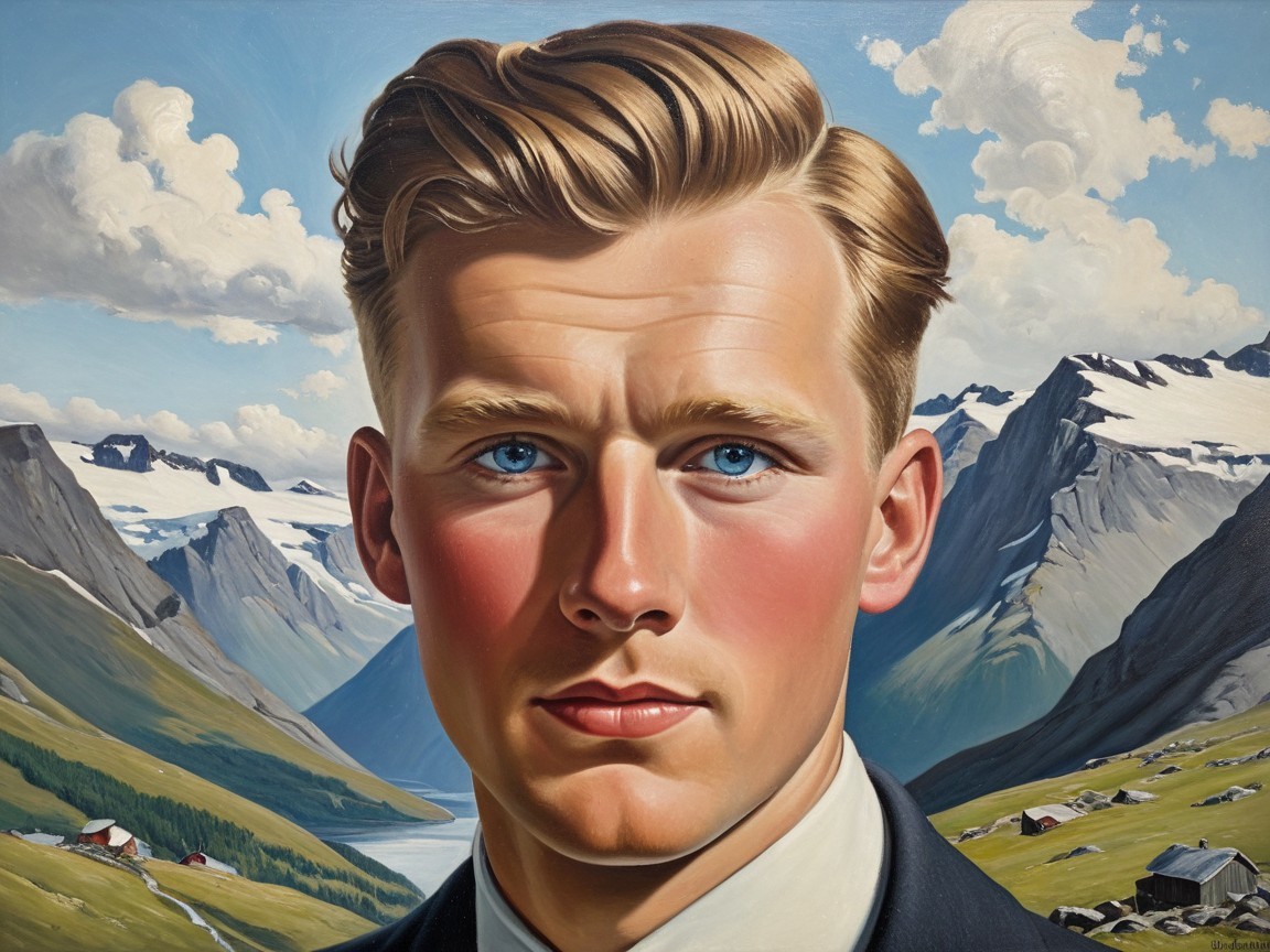 Portrait of a Young Man in Mountainous Landscape