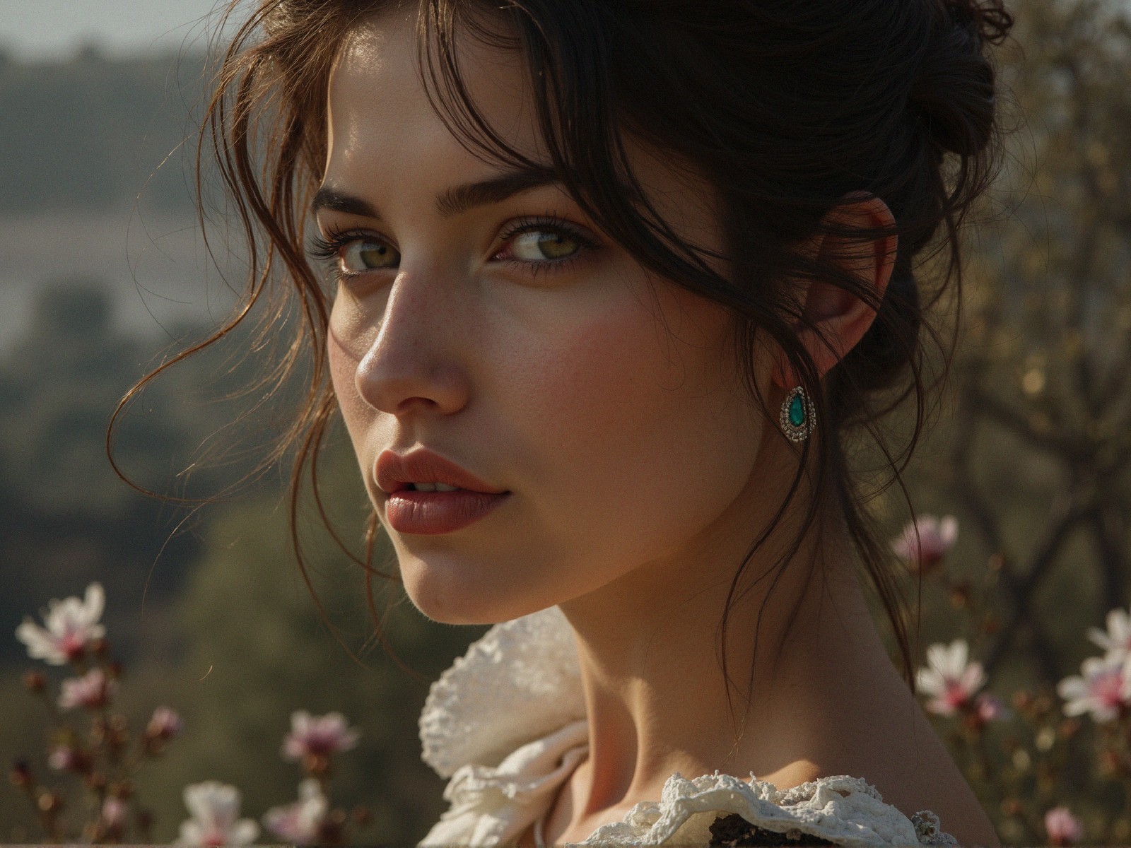 Close-Up Portrait of a Young Woman in Nature