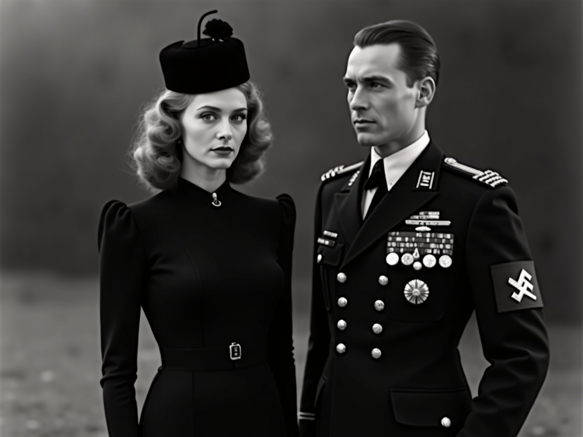 Stylish Couple in Vintage Attire with Dramatic Mood