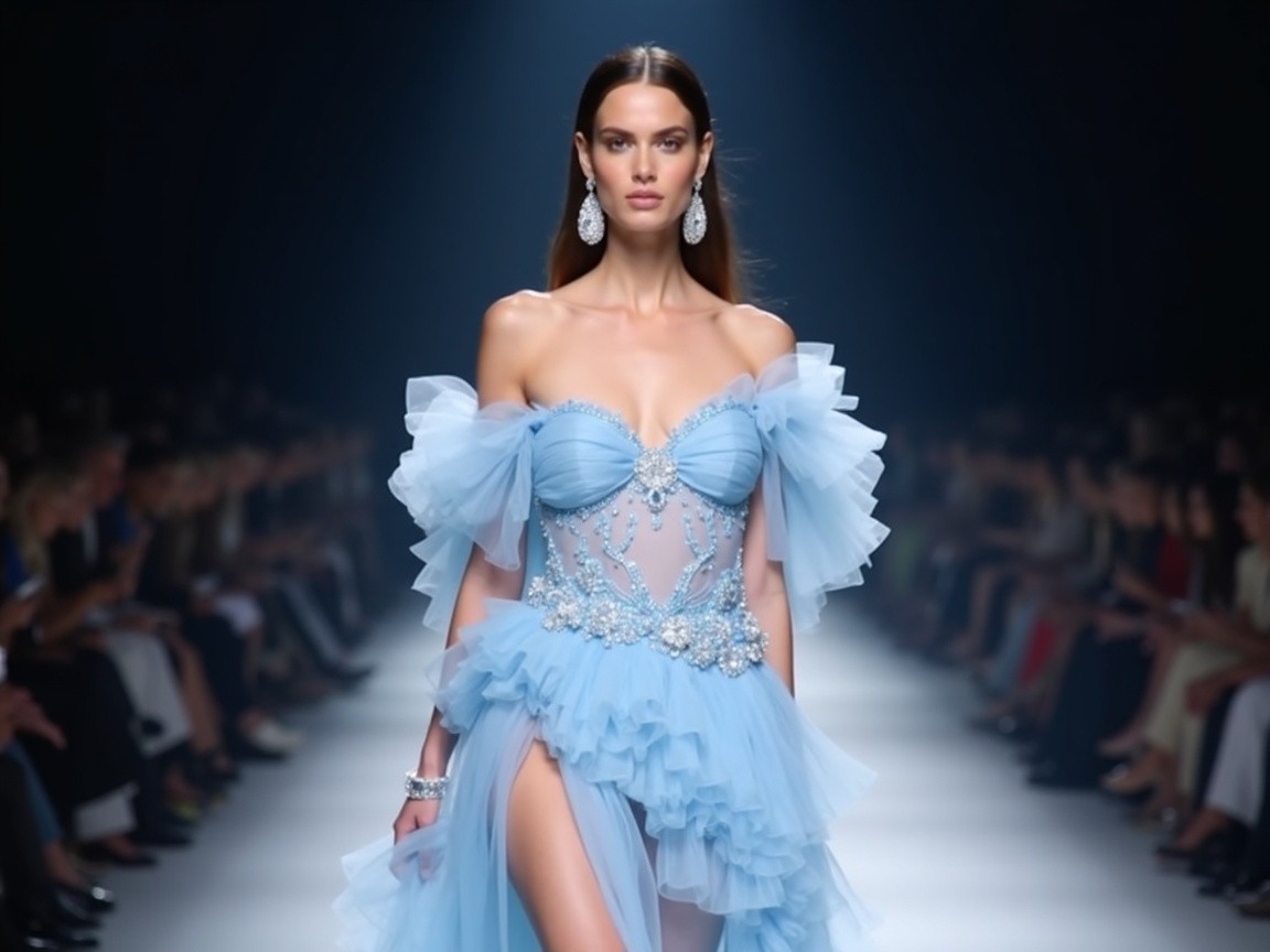 Elegant Light Blue Gown with Dramatic Features