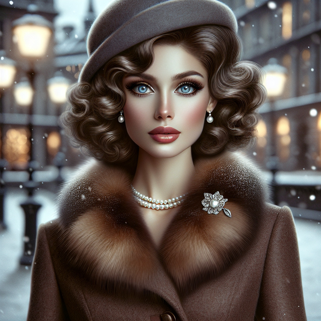 Glamorous Woman in Elegant Attire on Snowy Street