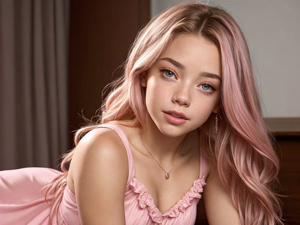 Portrait of a girl with pink hair in a cozy setting