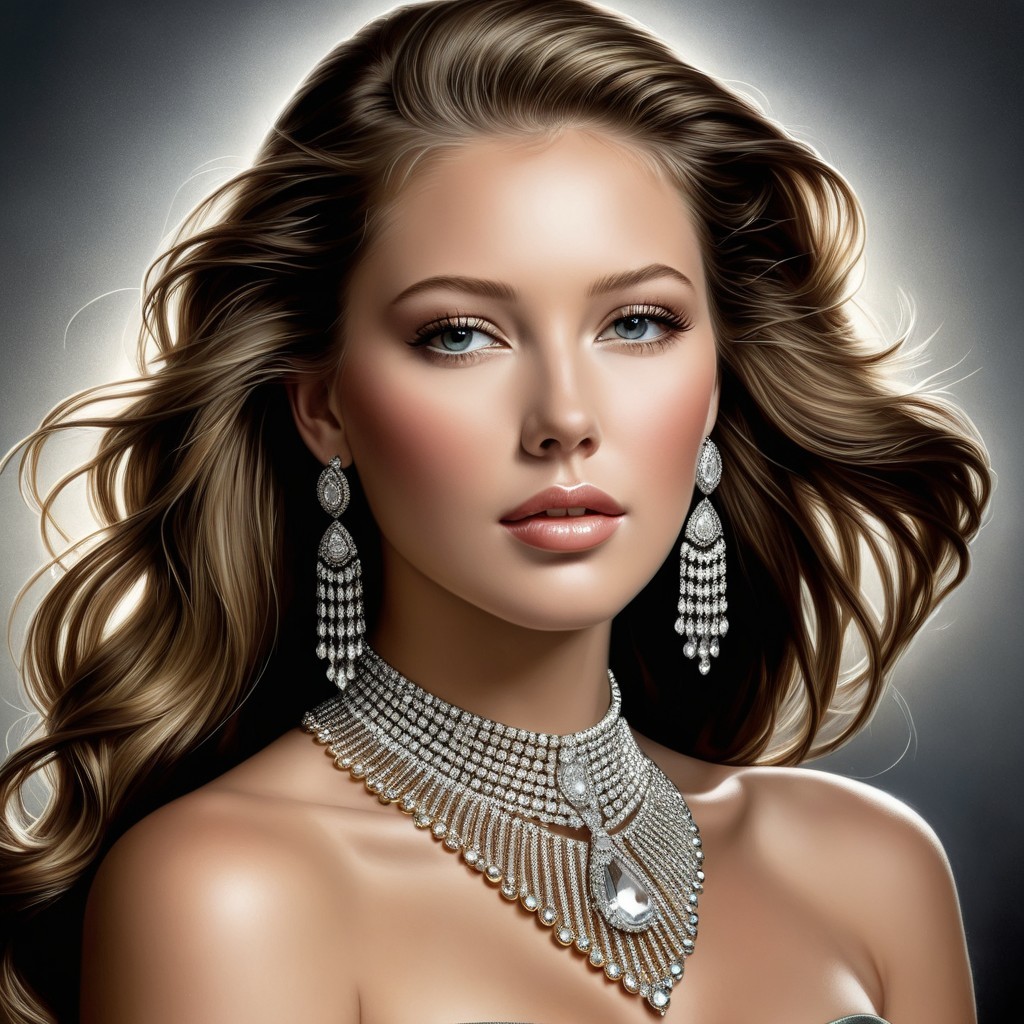 Elegant Woman with Wavy Hair and Exquisite Jewelry