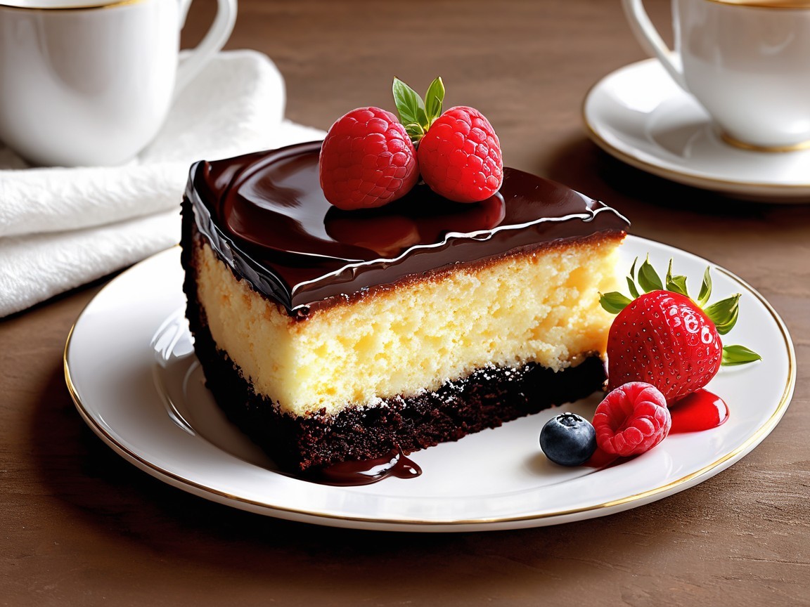 Decadent chocolate cake with vanilla cheesecake layer