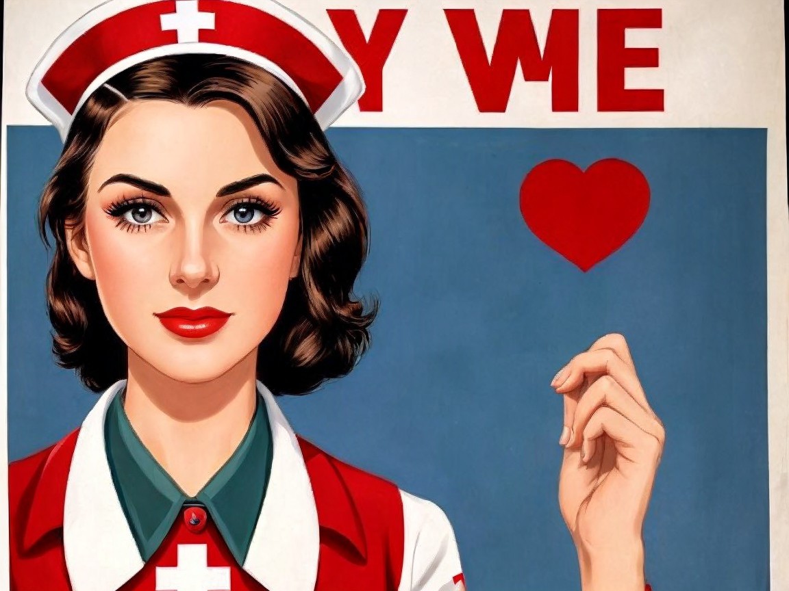 Vintage Nurse Poster with Heart Symbol and Care Message