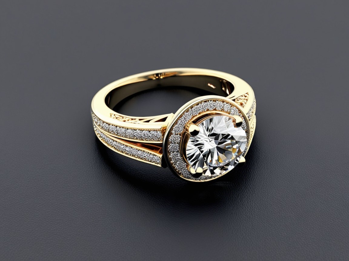 Elegant Round Diamond Halo Ring in Gold Band