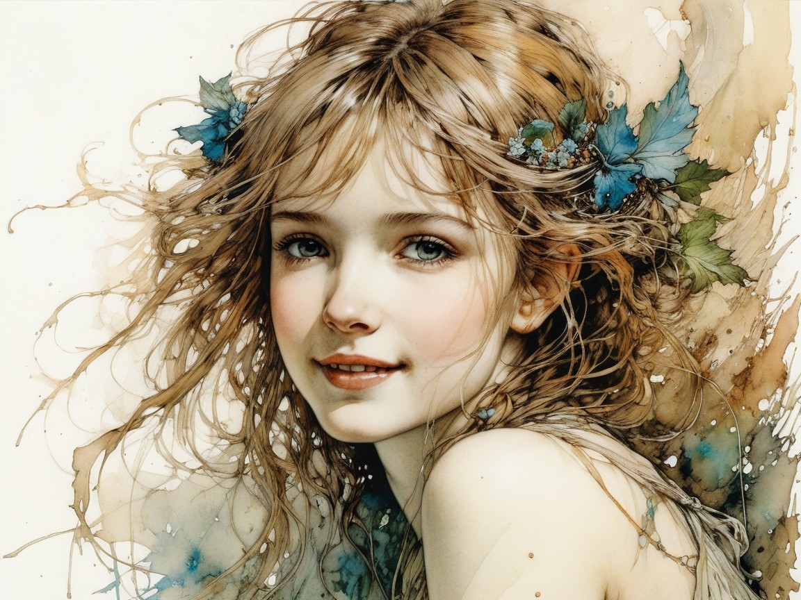 Whimsical Portrait of a Girl with Nature Accents