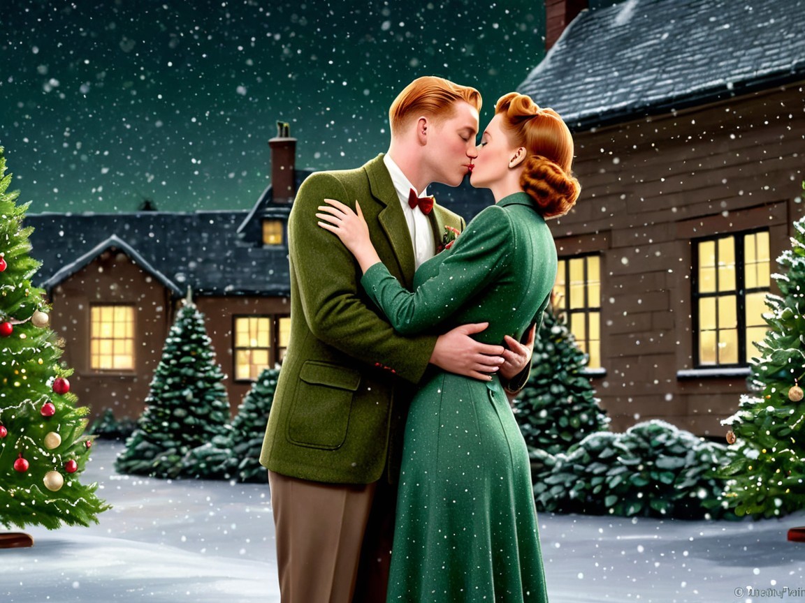 Romantic Winter Scene with Vintage Holiday Attire