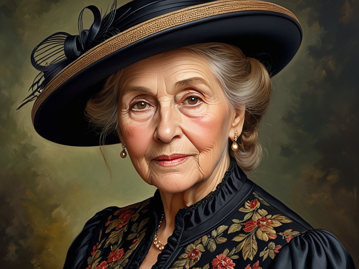 Elegant Portrait of Older Woman in Black Hat
