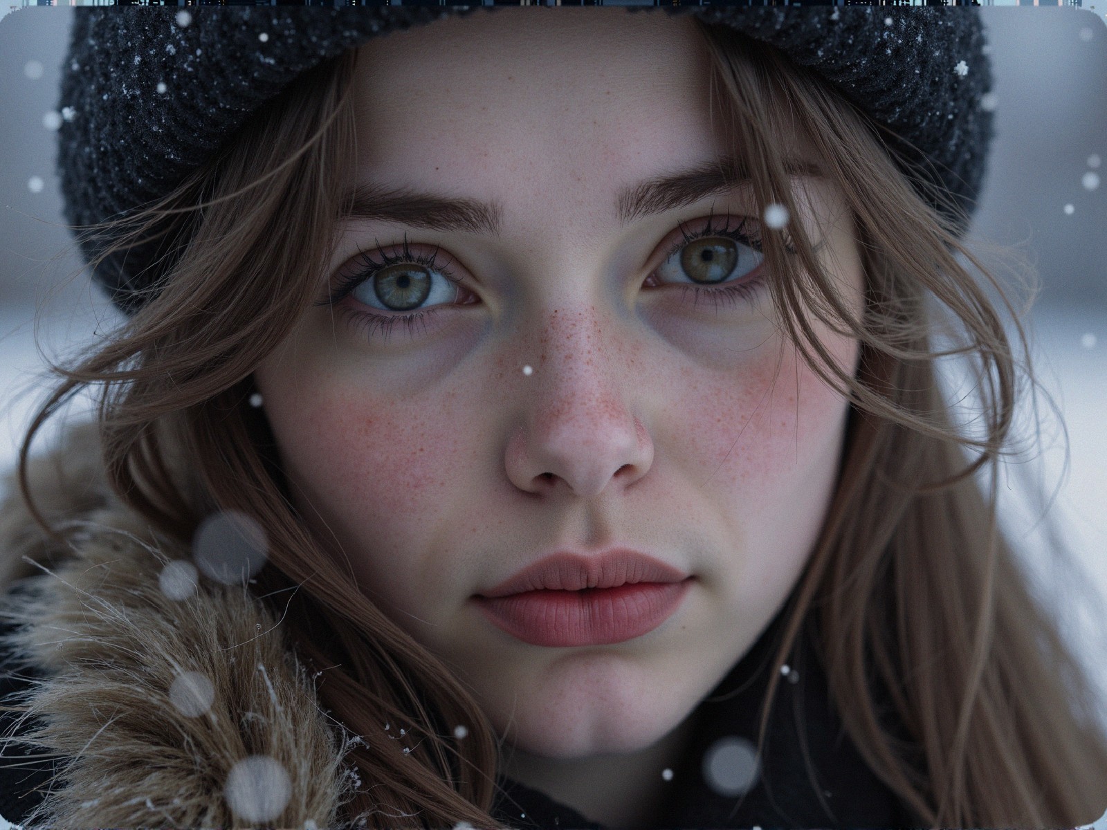 Close-Up Portrait of a Young Woman in Winter Setting