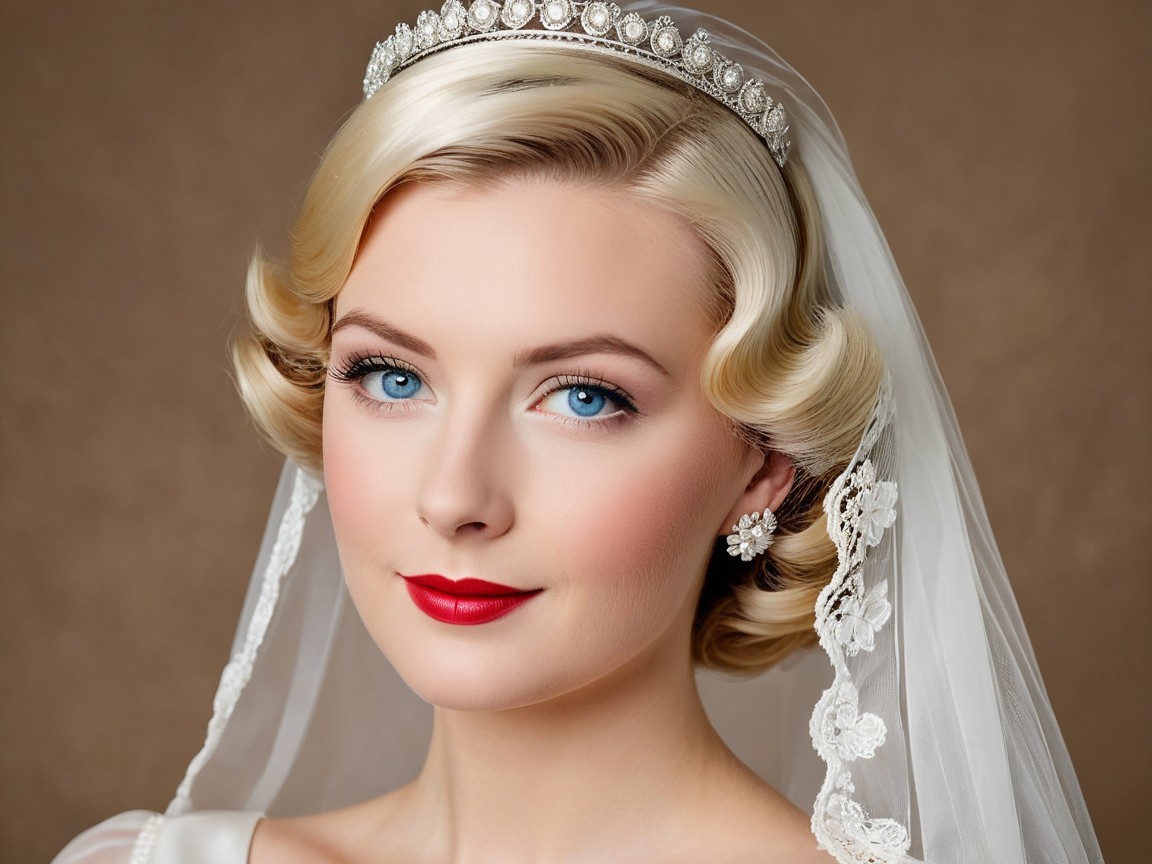 Vintage Bridal Portrait with Elegant Hairstyle and Makeup