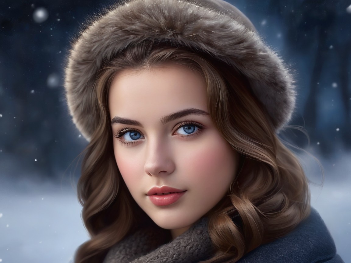 Winter Portrait of a Young Woman in a Snowy Setting