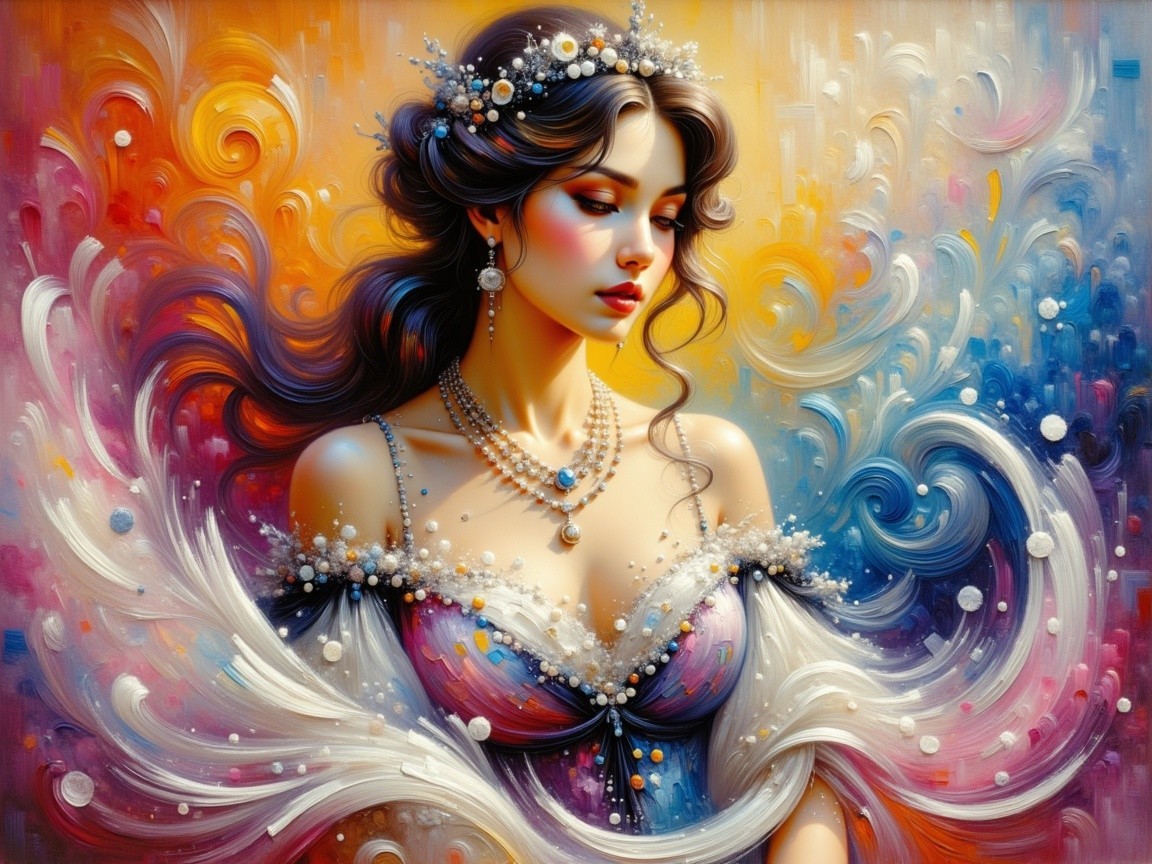 Portrait of a Woman with Jewelry and Colorful Background
