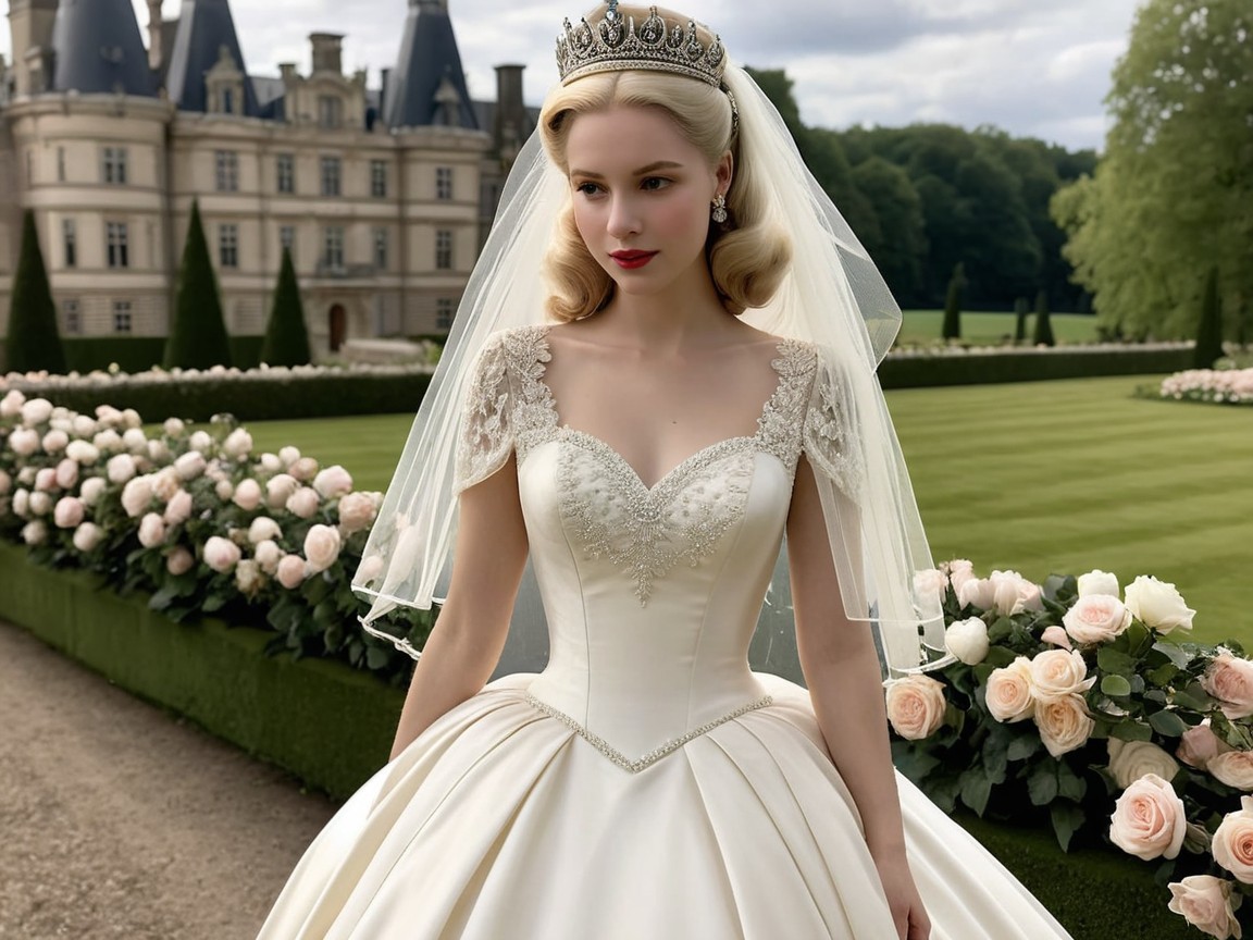Bride in Ivory Gown in a Romantic Garden Setting