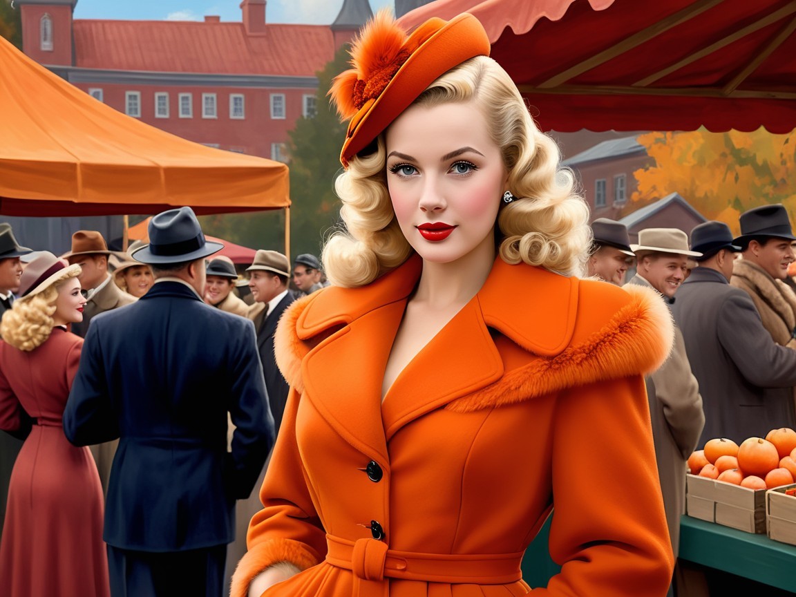 Vintage Fashion in a Bustling Market Scene