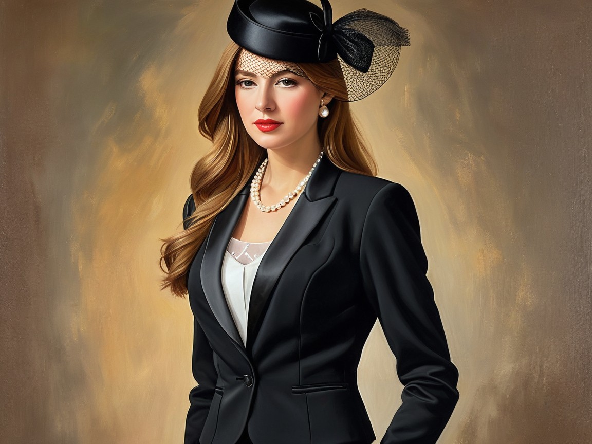 Elegant Woman in Black Suit with Chic Accessories