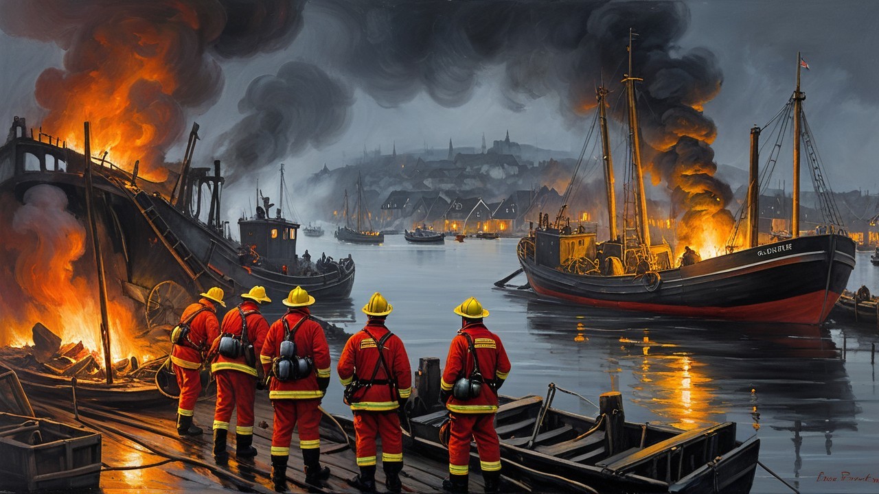 Firefighters Responding to Ship Blaze in Picturesque Harbor