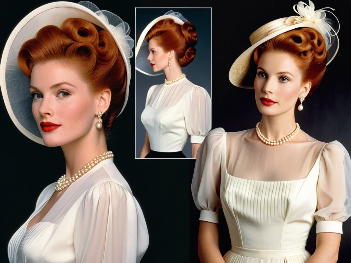 Glamorous Woman in Vintage White Dress and Accessories