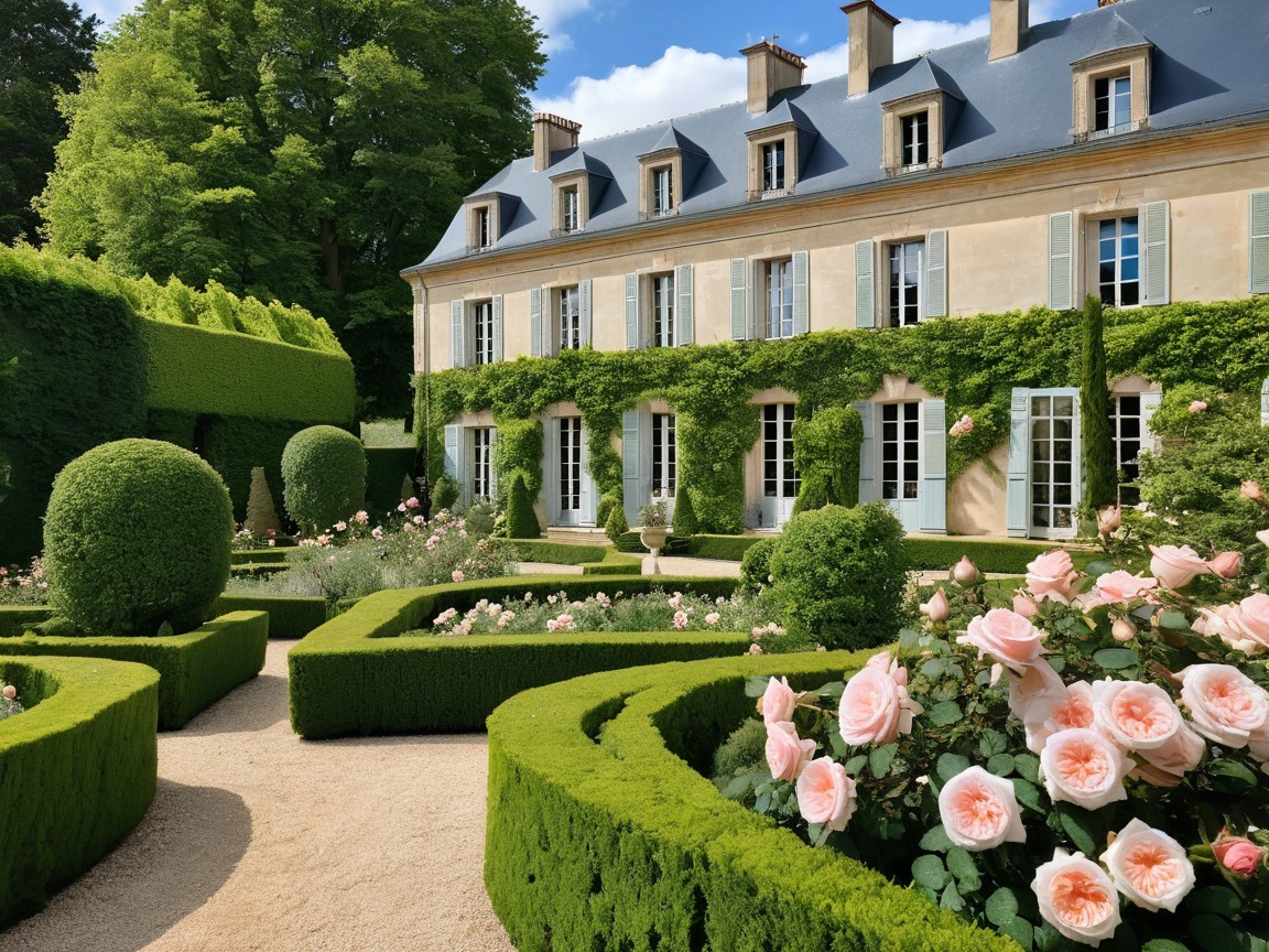 Manicured Garden Surrounding a Charming Mansion