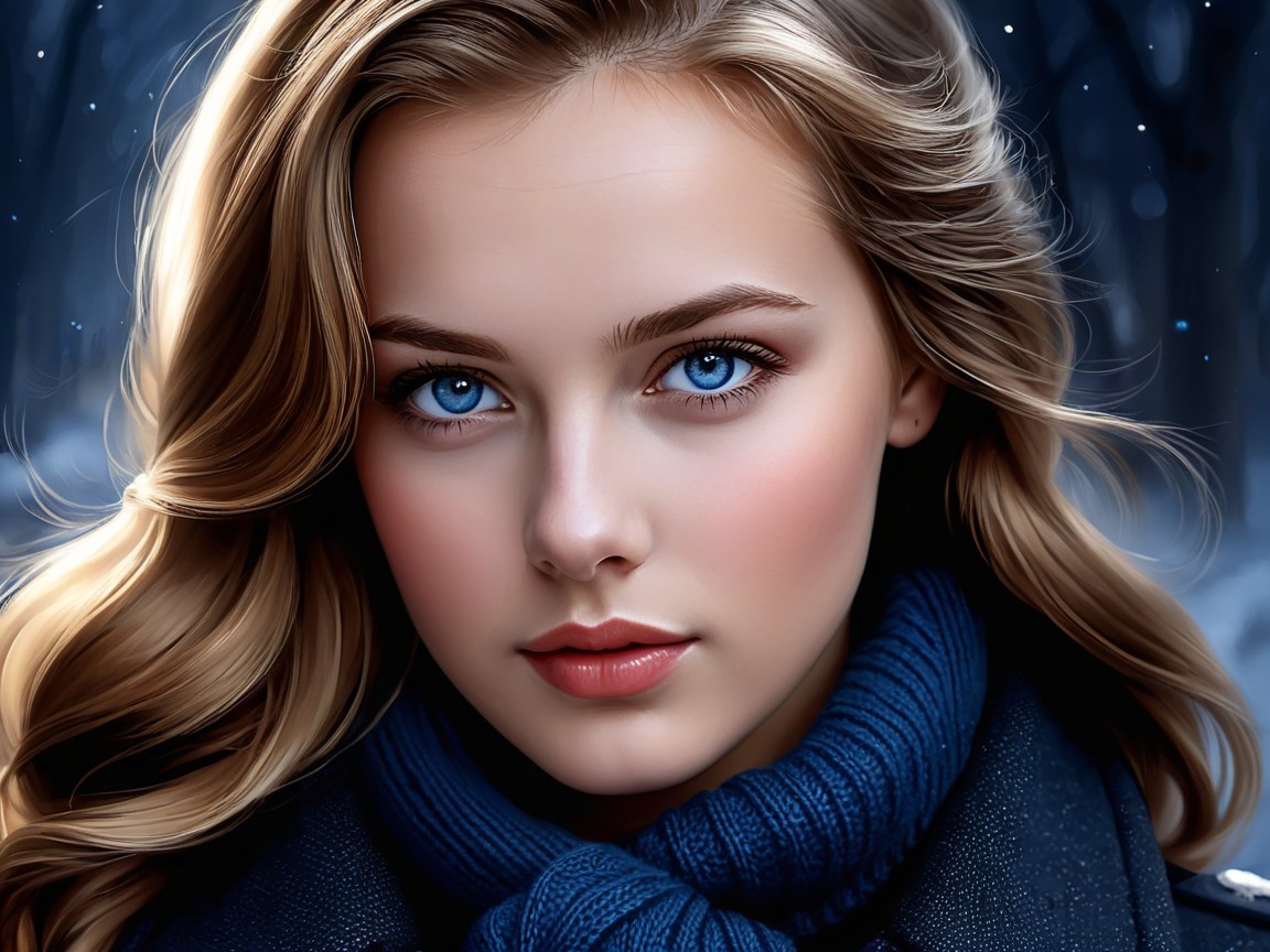 Close-Up Portrait of a Young Woman in Winter Setting